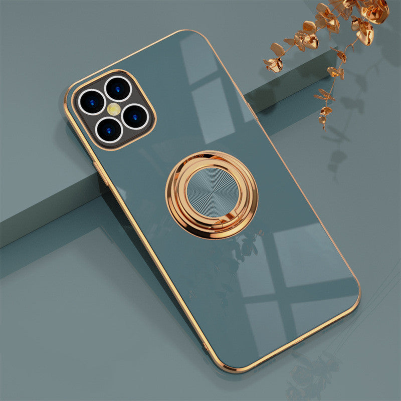 Compatible With  , 6D Plating Solid Color Ring Phone Case For iPhone 15