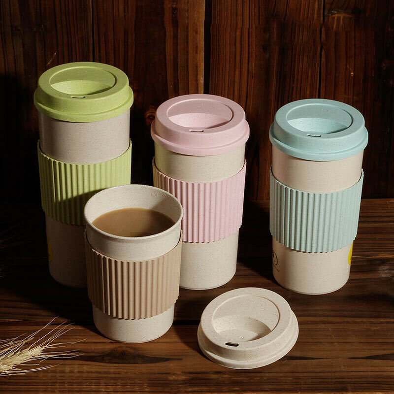 Reusable Coffee Tea Cup Random Color Wheat Straw Mug Coffee Cup with Lid Home Outdoor Water Bottle Travel Insulated Cup