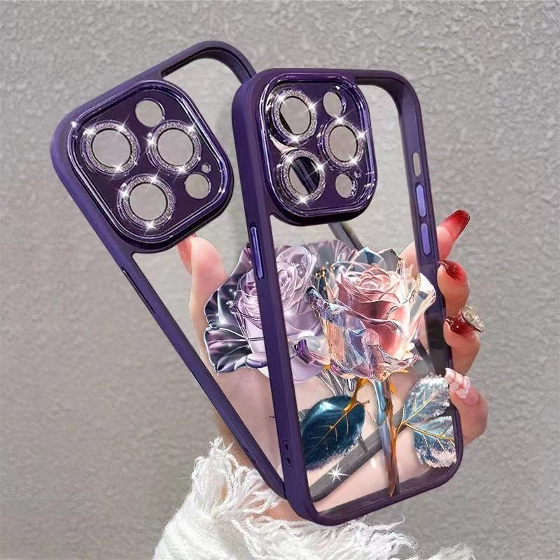 Full Package Rose Phone Case With Lens Film For iPhone 14