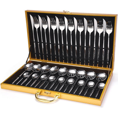 36 - piece Stainless Steel Tableware Wooden Box Gift Box Set - MyMobile