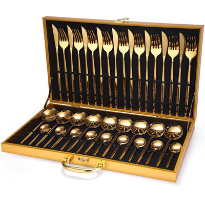 36 - piece Stainless Steel Tableware Wooden Box Gift Box Set - MyMobile