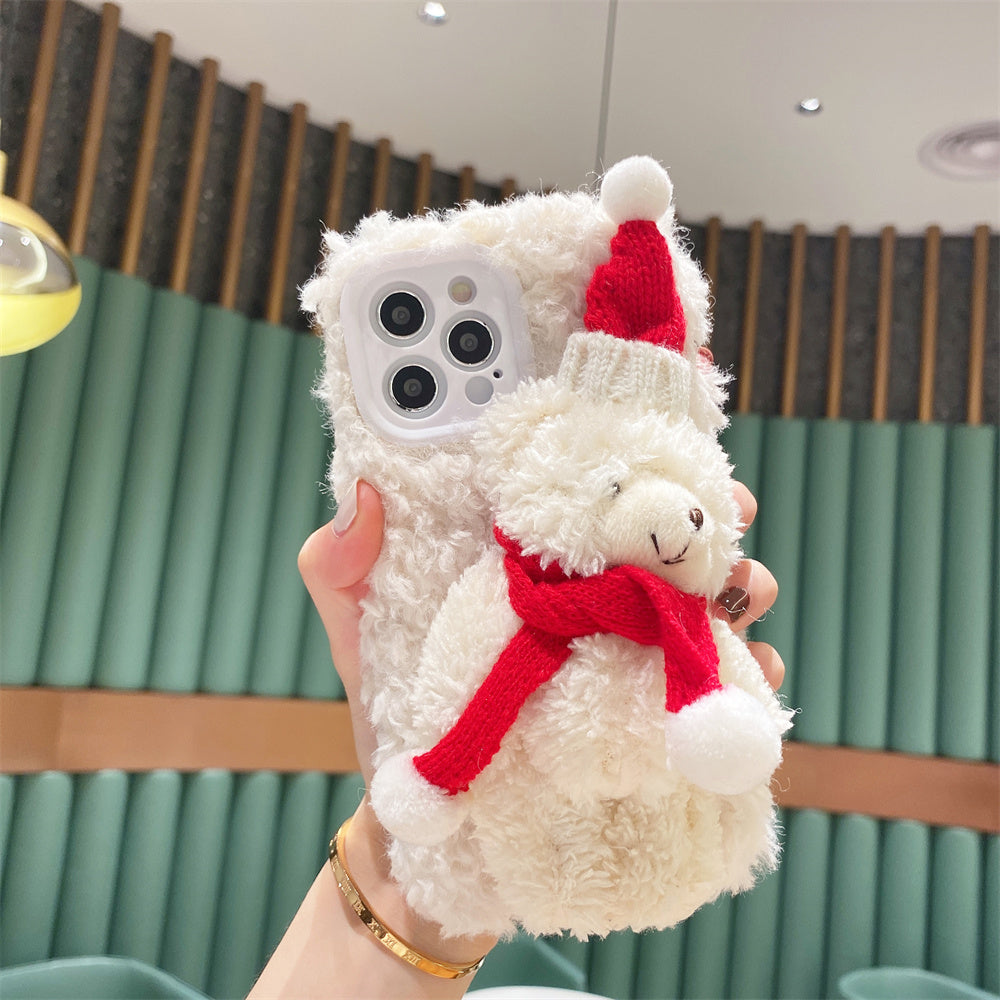 Christmas Bear Plush Mobile Phone Case For iPhone 14