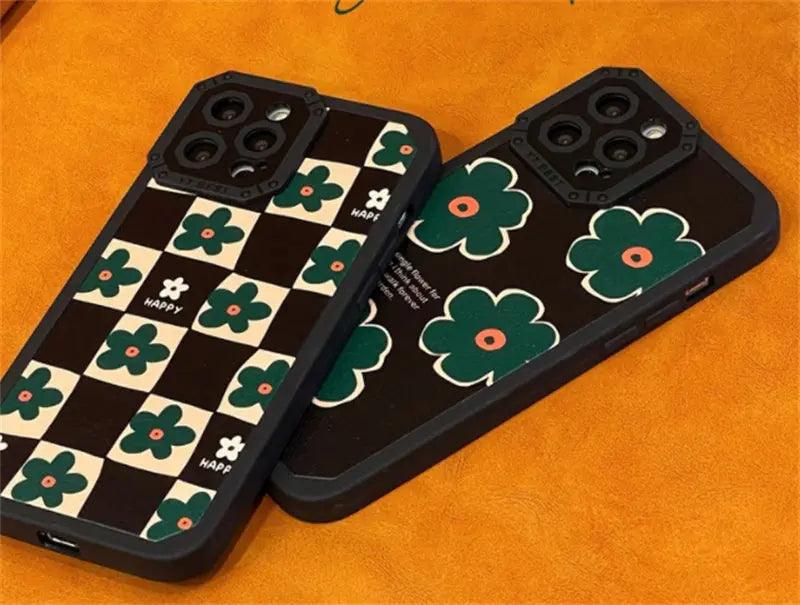 Retro Green Flower Checkerboard Lattice Phone Case - MyMobile