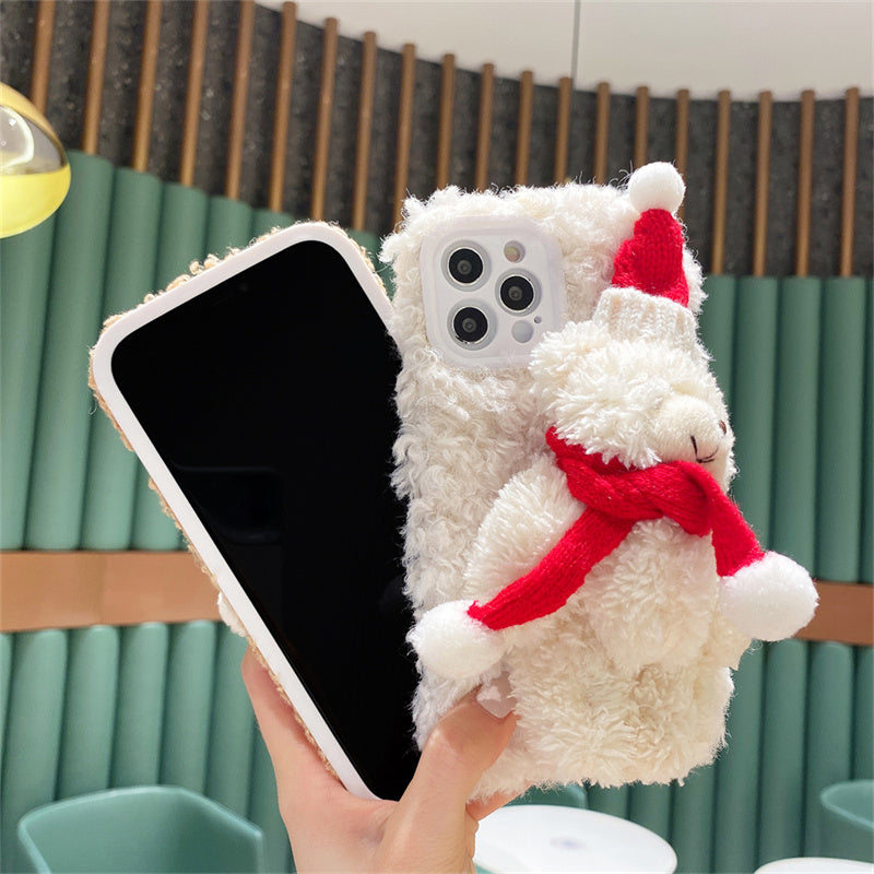 Christmas Bear Plush Mobile Phone Case For iPhone 14