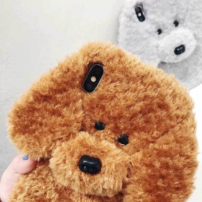 3D Plush Teddy Pet Dog Cute Soft Phone Case Back Cover For iPhone 15 - MyMobile