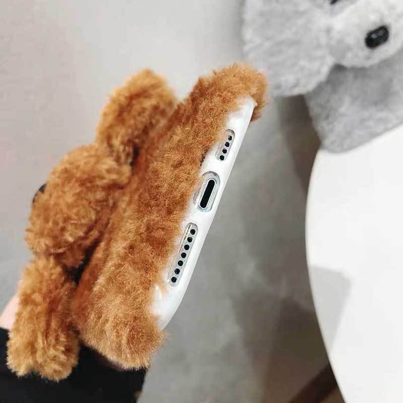 3D Plush Teddy Pet Dog Cute Soft Phone Case Back Cover For iPhone 15 - MyMobile