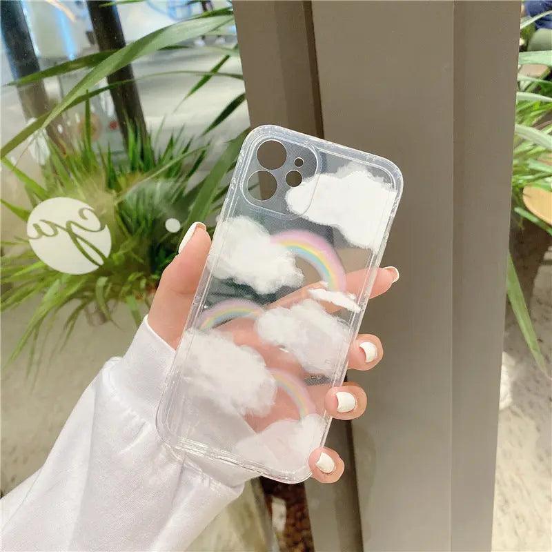 Rainbow White Cloud Transparent Silicone Phone Case - MyMobile