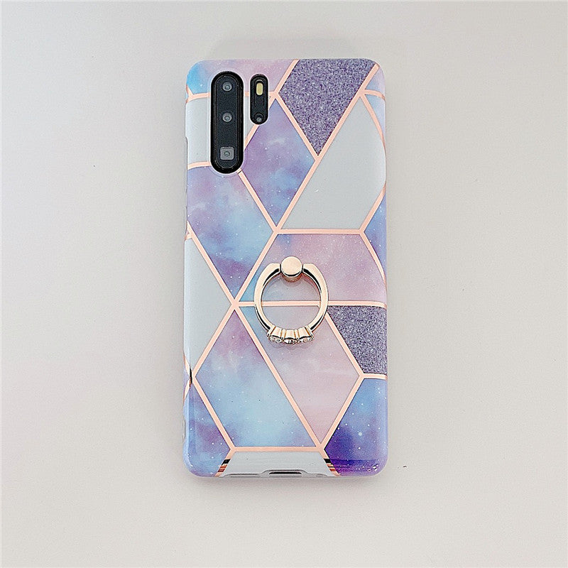 Electroplating mosaic marble ring phone case For Huawei P 40