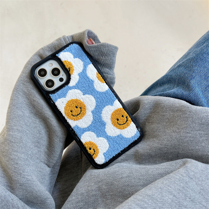 Creative And Simple Flower Plush Phone Case For iPhone 15