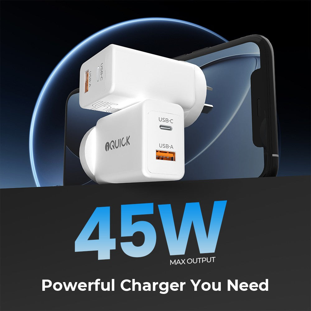 iQuick GaN II 45W PD3.0+QC3.0 Dual Ports Charging Adapter