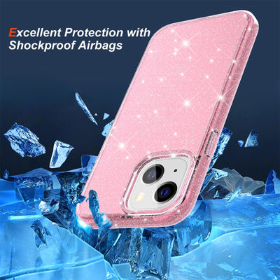 Ultimake Glitter Shockproof Case Cover for iPhone 15 Pink Clear
