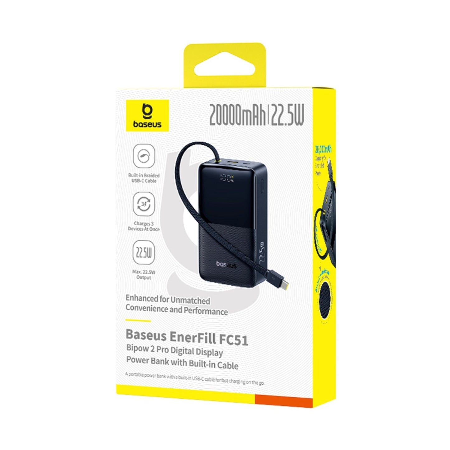 Baseus EnerFill FC51 Bipow2 Pro Digital Display Power Bank with Built-in Cable 20000mAh 22.5W