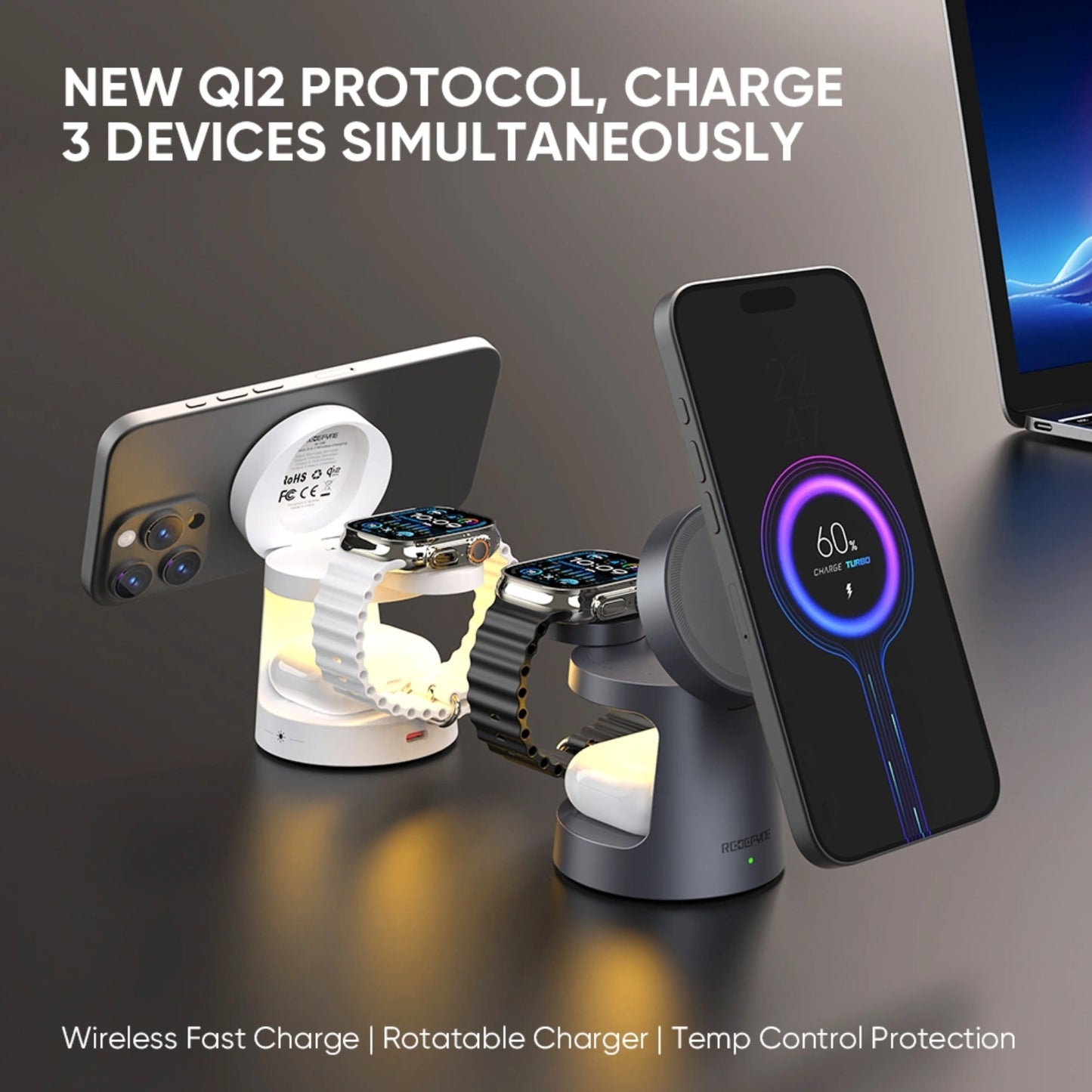 REDEFYNE Qi2.2 25W 3-IN-1 Foldable Magnetic Wireless Charger (with 45W USB-C Charger Plug & 1M USB-C Cable) (Compatible with Apple Watch)