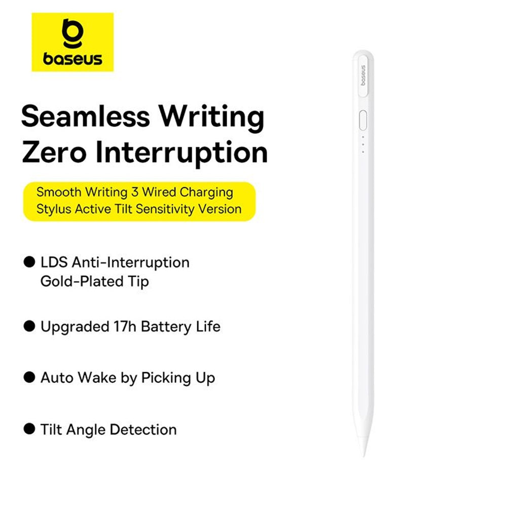 Baseus Smooth Writing 3 Wired Charging Stylus (Active Tilt Sensitivity Version) -Moon White