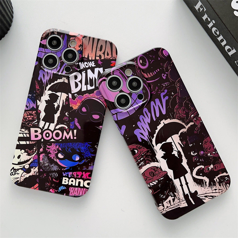 Fashion Black Purple Umbrella Boy 13 Phone Case For iPhone 14