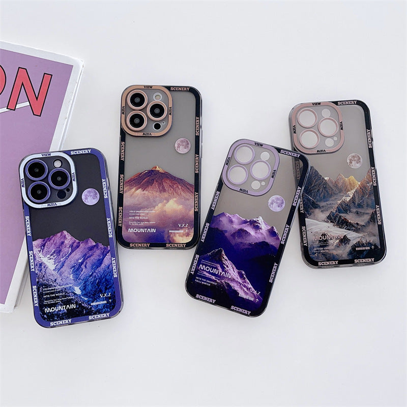 New Dark Purple Apple 14 Phone Case Landscape Mountain Peak - MyMobile