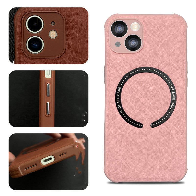 Leather Phone Case Iphone14 Mag Safe Magnetic Cross For iPhone 14