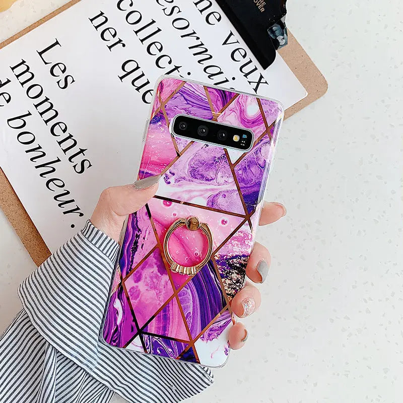 Marble splicing geometric electroplated mobile phone case Online Only