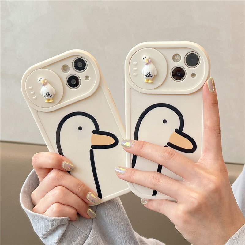 Duck Pattern Sliding Window Silicone Mobile Phone Case For iPhone 14