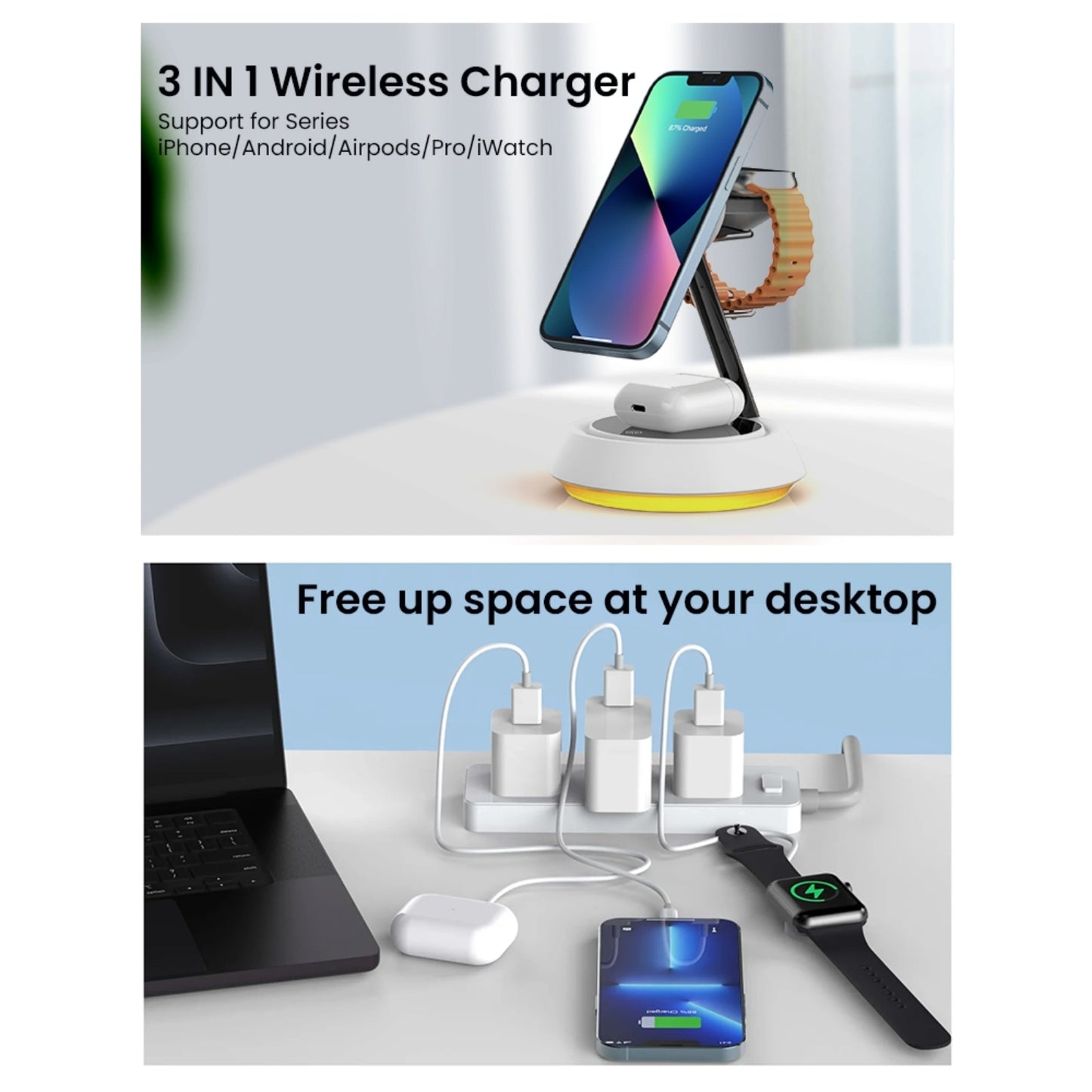 iQuick Twig 2 Multi Functions Wireless Charger With LED Ambient Light (Compatible with Apple Watch)