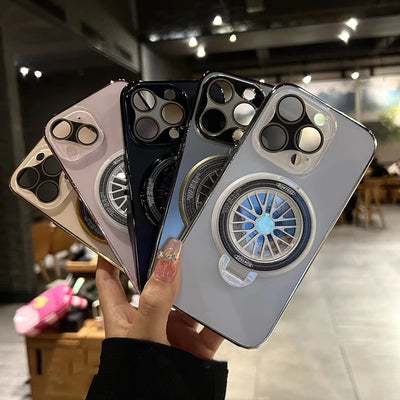 Frosted Rotating Gyro Magnetic Bracket Phone Case For iPhone 15