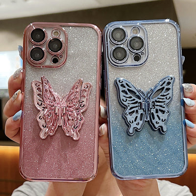 Hollow Butterfly Phone Case Gradient Transparent Plating Protective Cover For iPhone 15