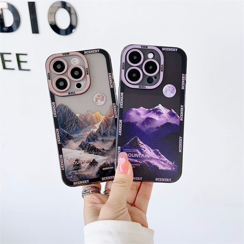 New Dark Purple Apple 14 Phone Case Landscape Mountain Peak - MyMobile