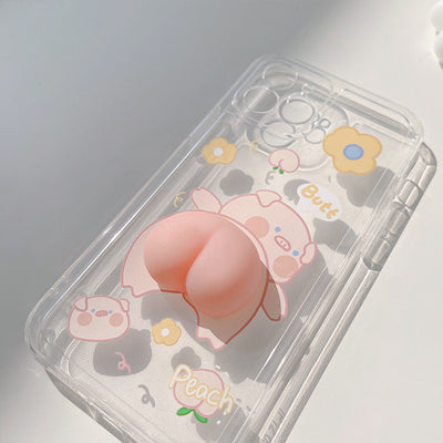 Three-dimensional Piggy Butt Phone Case Pinch Music Silicone Case For iPhone 15