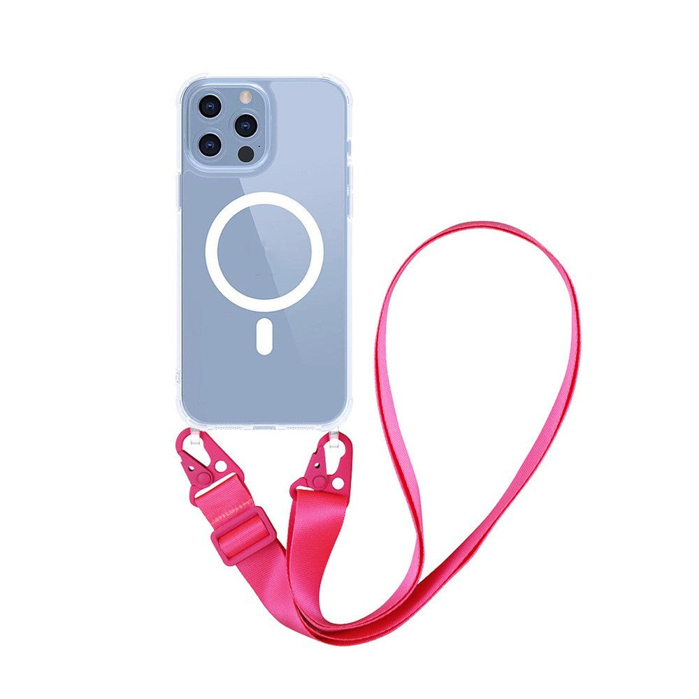 Magnetic One-piece Lanyard Crossbody Shoulder Transparent Phone Case FOr iPhone 15