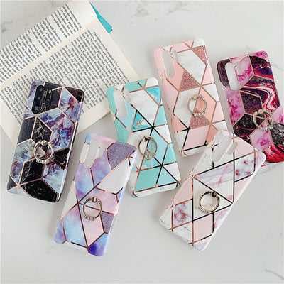 Electroplating mosaic marble ring phone case For Huawei P 40