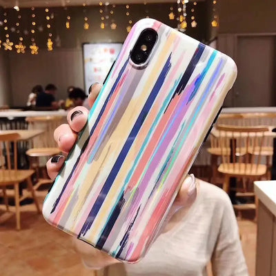 Compatible with Apple, Colorful Rainbow Case For iPhone XS Max XR X IMD Silicone Phone Cases For iPhone 7 6 6s 8 Plus Soft TPU Back Cover Coque Online Only