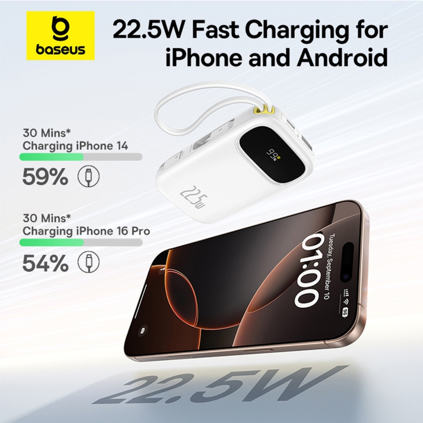 Baseus EnerFill FC31 Digital Display Power Bank with 2 Built-in Cables 10000mAh 22.5W