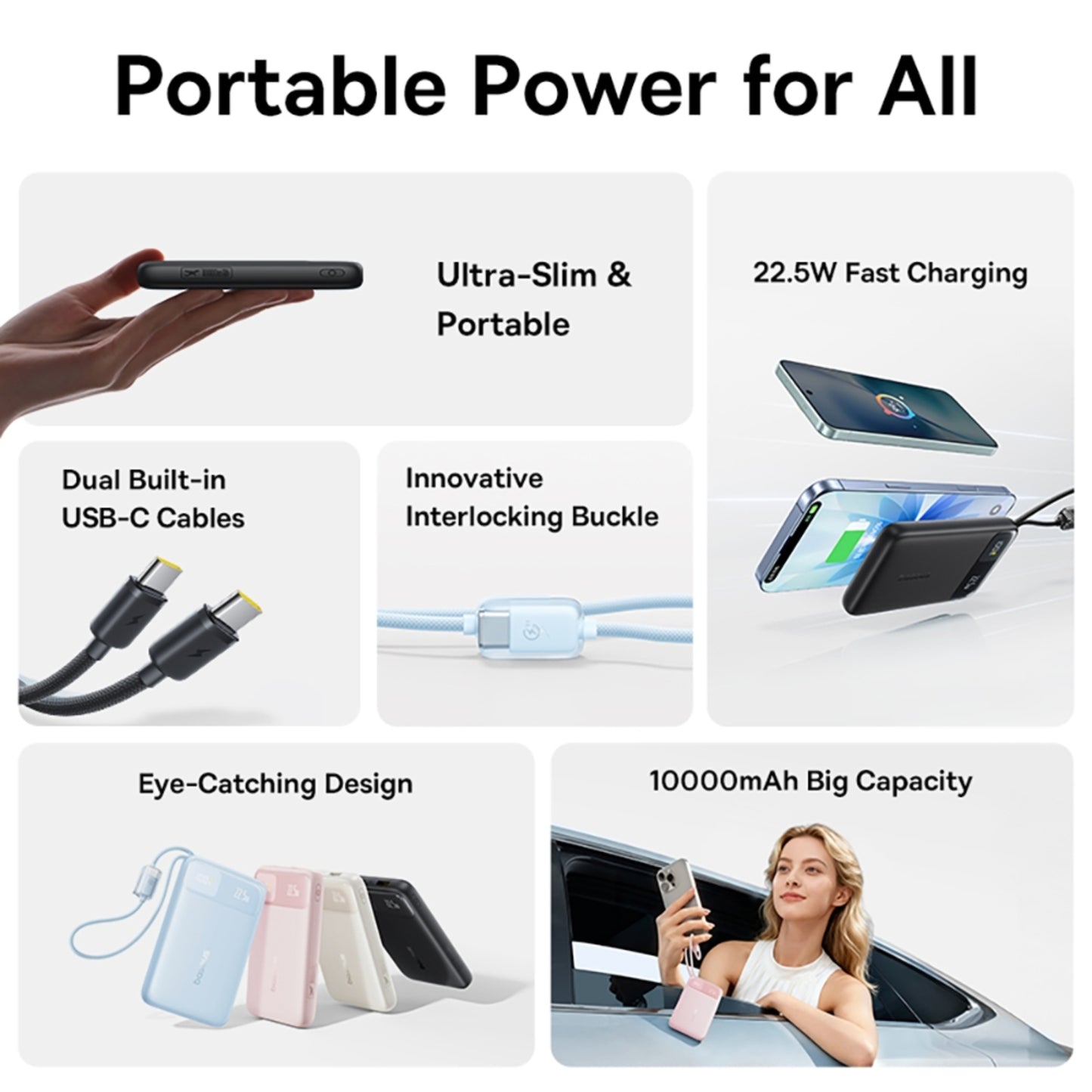 Baseus EnerFill FC11 Digital Display Power Bank with Dual Built-in Cables 10000mAh 22.5W