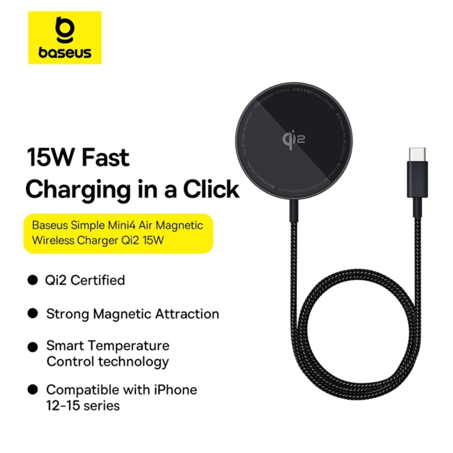 Baseus Simple Mini4 Air Magnetic Wireless Charger Qi2 15W