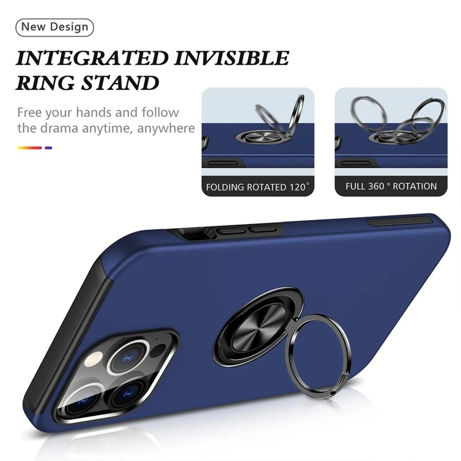 Magnetic Ring Holder Shockproof Cover Case for iPhone 15