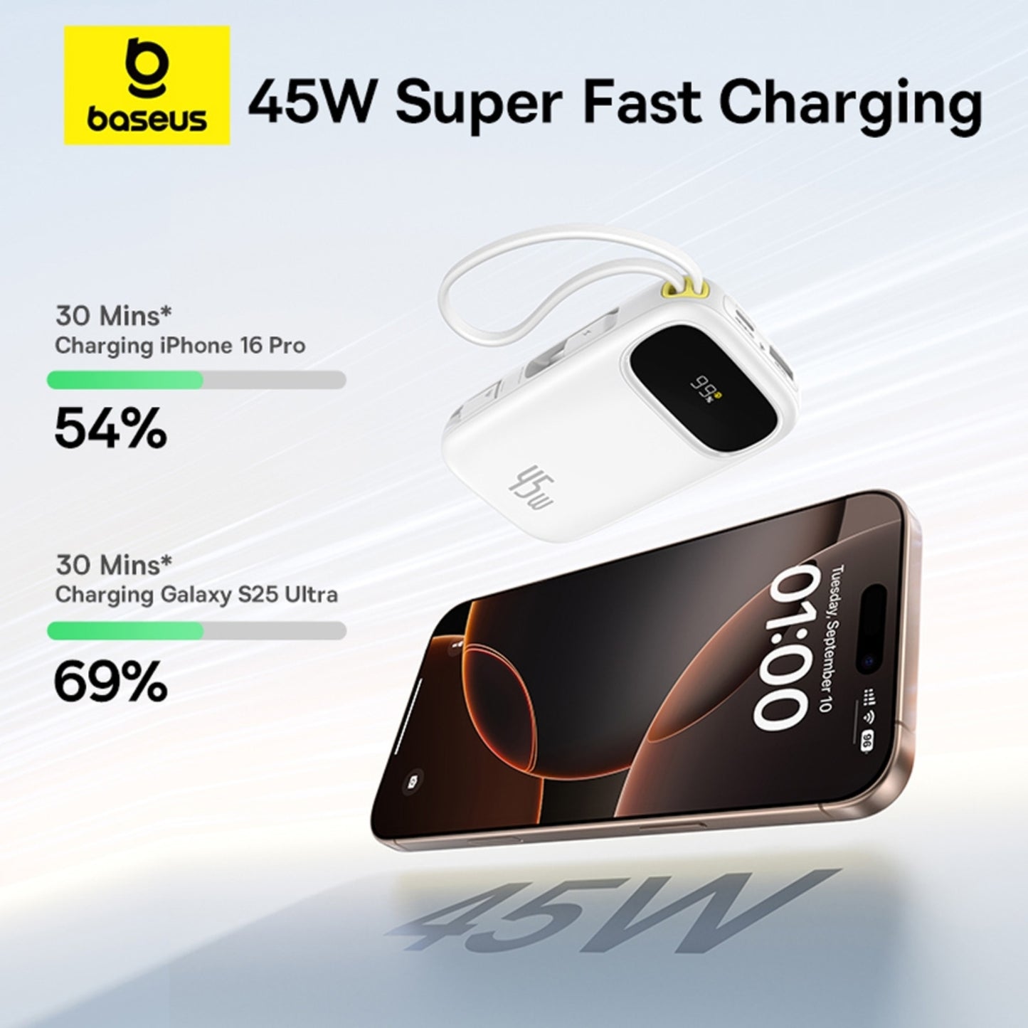 Baseus EnerFill FC31 Digital Display Power Bank with 2 Built-in Cables 10000mAh 45W