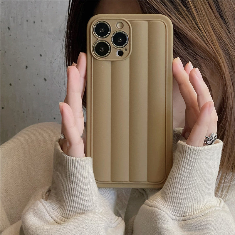 Milk Tea Color Creative Egg Roll Striped Phone Case For iPhone 14