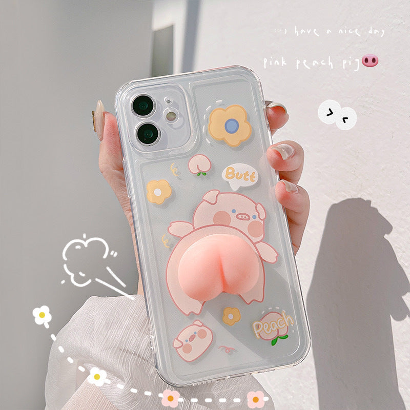 Three-dimensional Piggy Butt Phone Case Pinch Music Silicone Case For iPhone 15