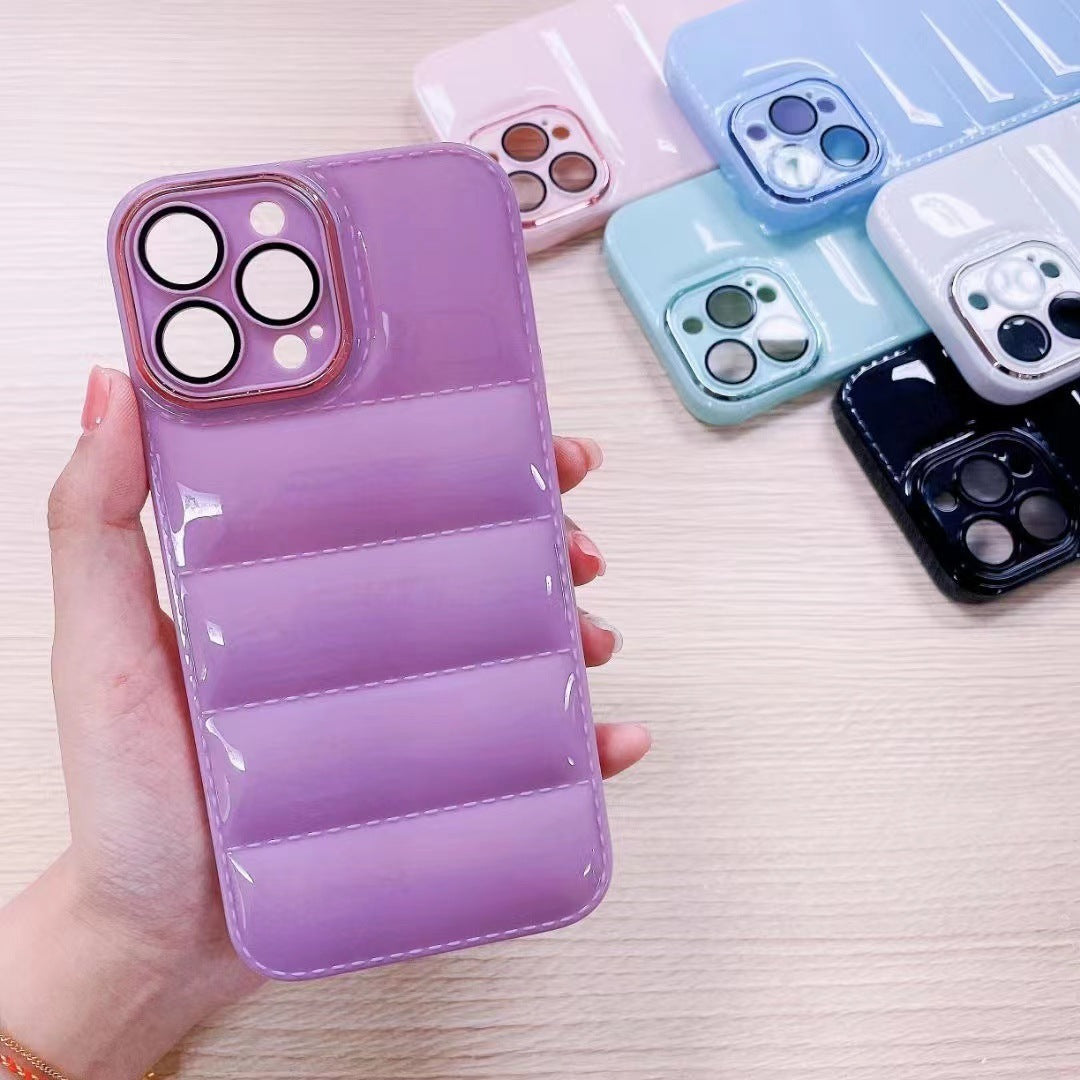 Solid Color Down Jacket Phone Case Comes With Lens Film Protective Cover For iPhone 14