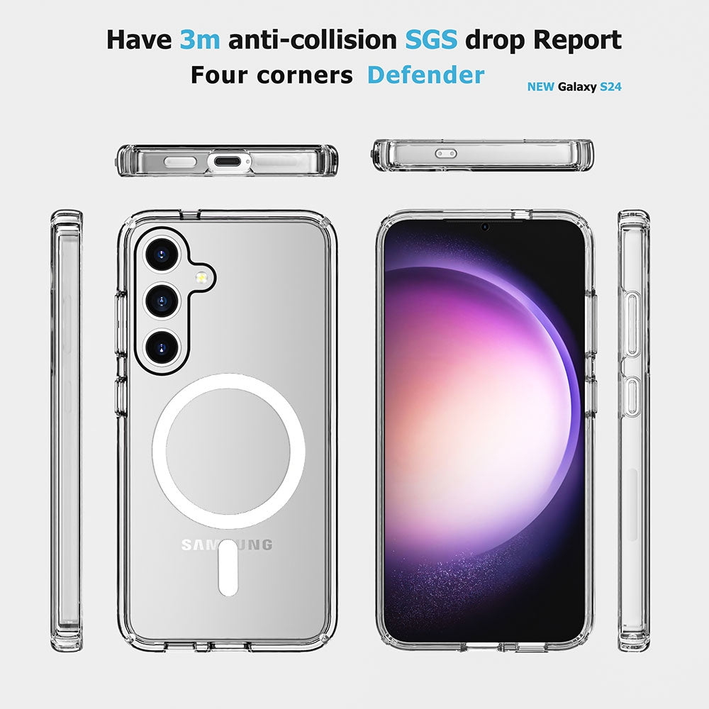 UTIA Shockproof Transparent Case Cover With Magnetic Ring for Samsung Galaxy S24 / S25-Transparent