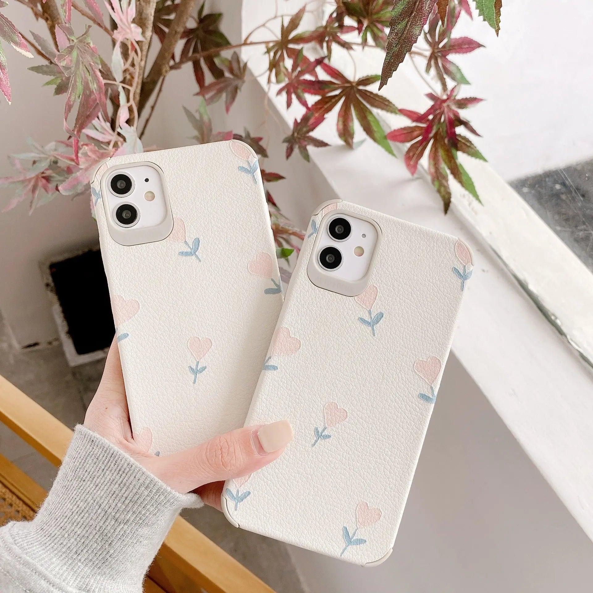 Lambskin pattern love small flower phone case Online Only