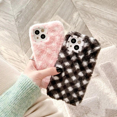 Women's Fashionable Plush Plaid Mobile Phone Case Online Only