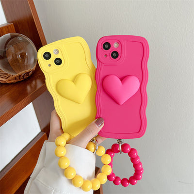 Wavy Edge Suitable Mobile Phone Case Silicone Three-dimensional Love Ball Chain For iPhone 15