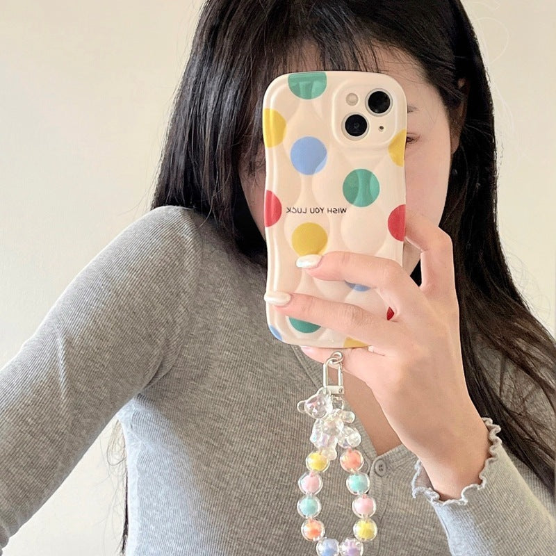 Color Polka Dot Chain Lanyard Phone Case For iPhone 14