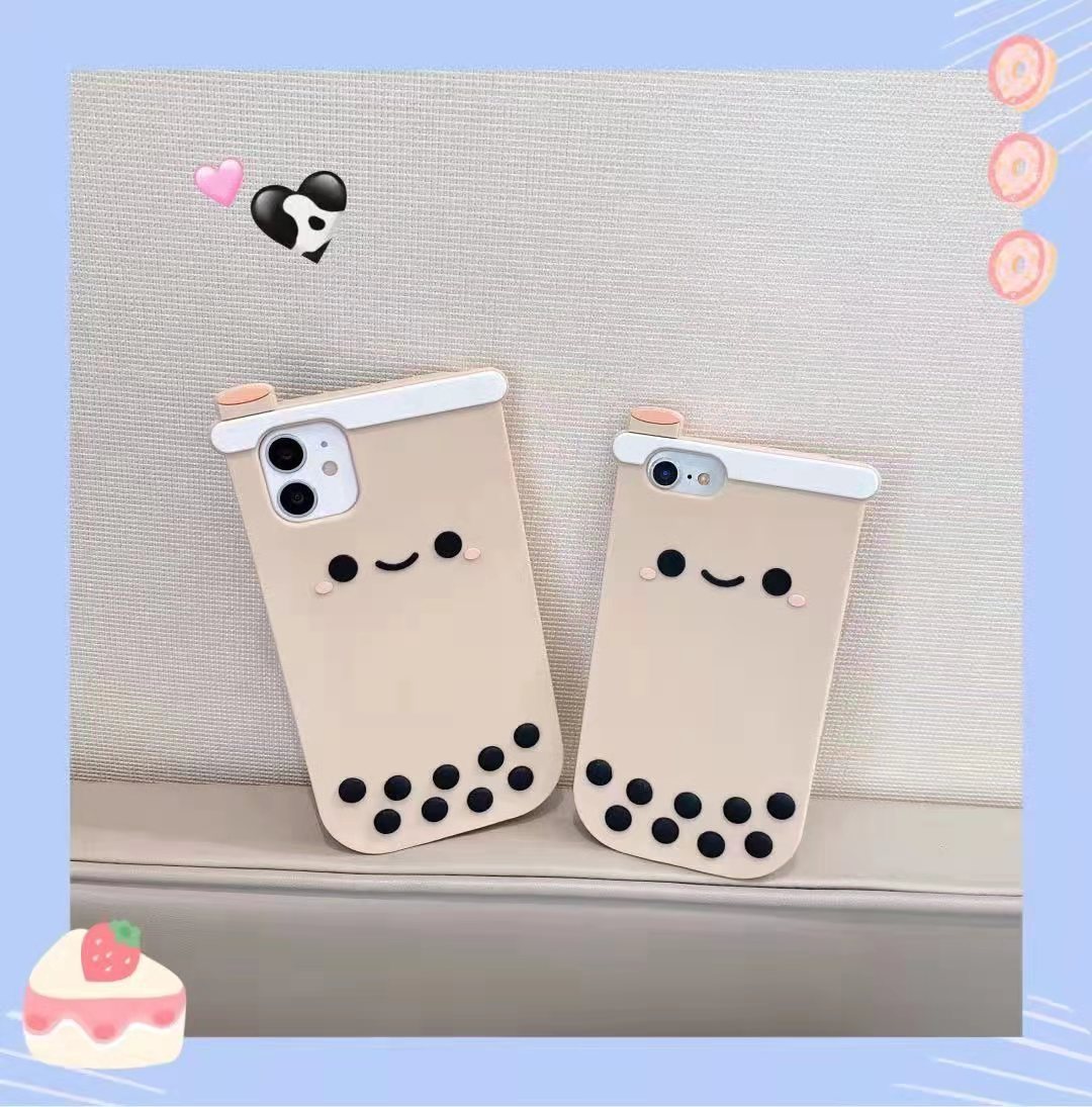 Pearl Milk Tea Silicone Phone Case For iPhone 14