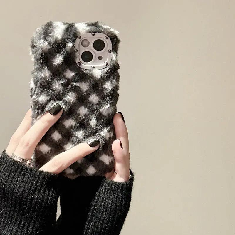 Women's Fashionable Plush Plaid Mobile Phone Case - MyMobile