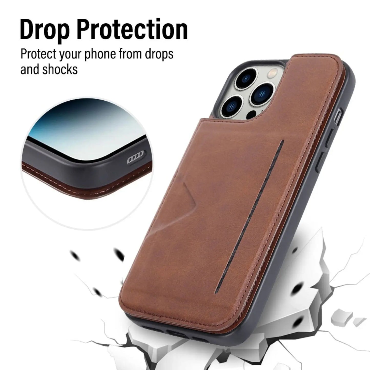 Hanman Back Flip Leather Wallet Shockproof Cover Case for iPhone 15 Plus