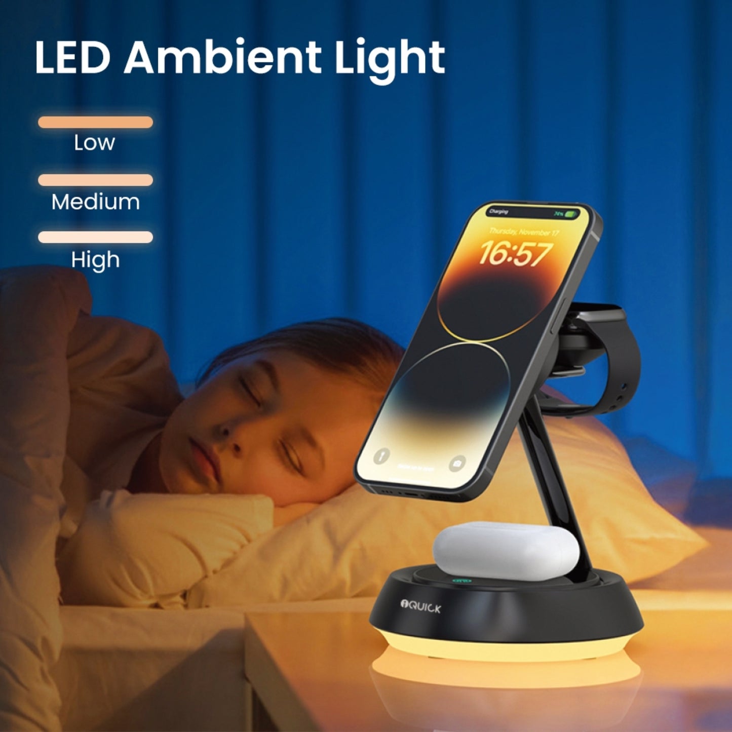 iQuick Twig 2 Multi Functions Wireless Charger With LED Ambient Light (Compatible with Apple Watch)