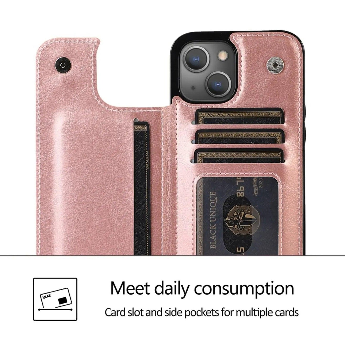 Back Flip Leather Wallet Cover Case for iPhone 15