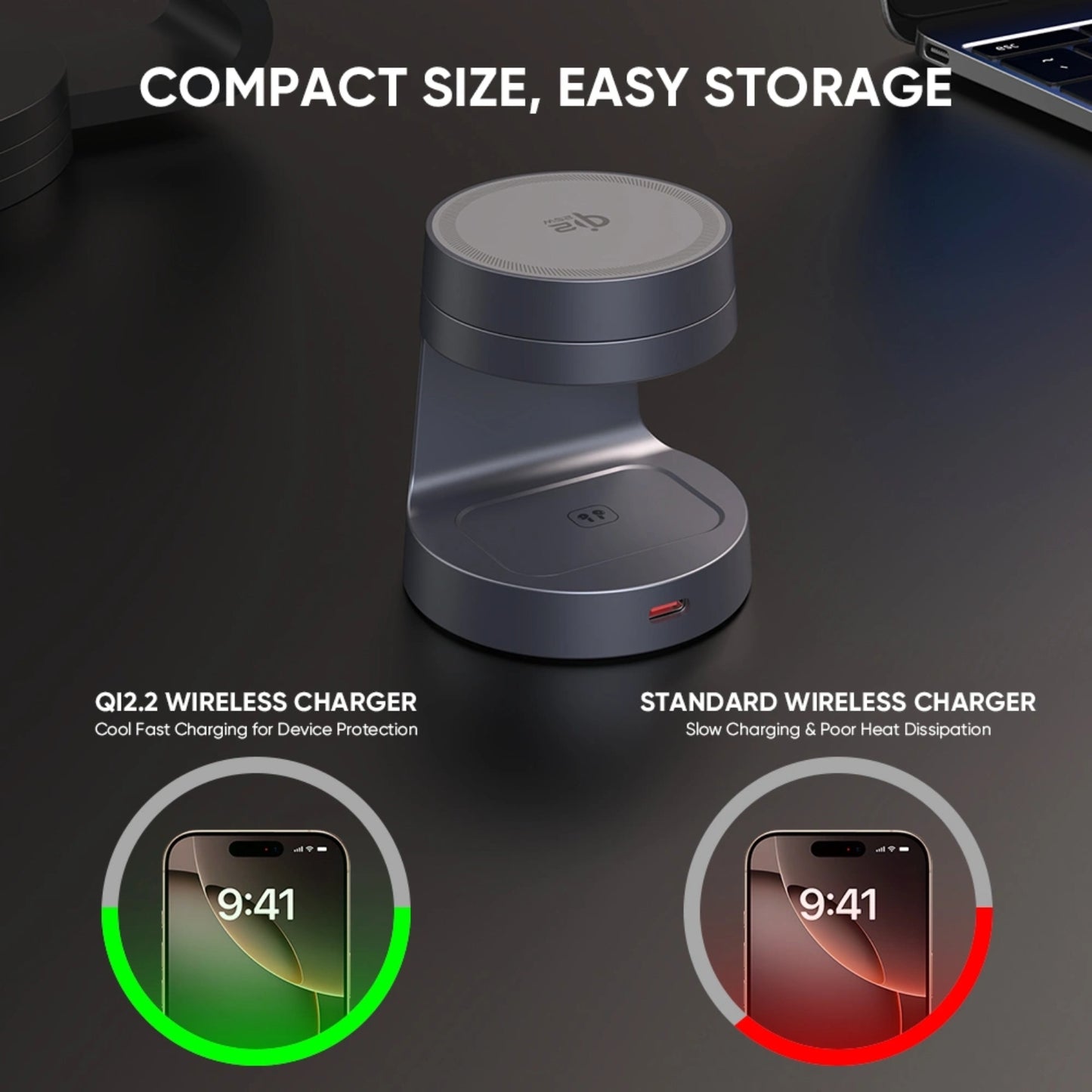 REDEFYNE Qi2.2 25W 3-IN-1 Foldable Magnetic Wireless Charger (with 45W USB-C Charger Plug & 1M USB-C Cable) (Compatible with Apple Watch)